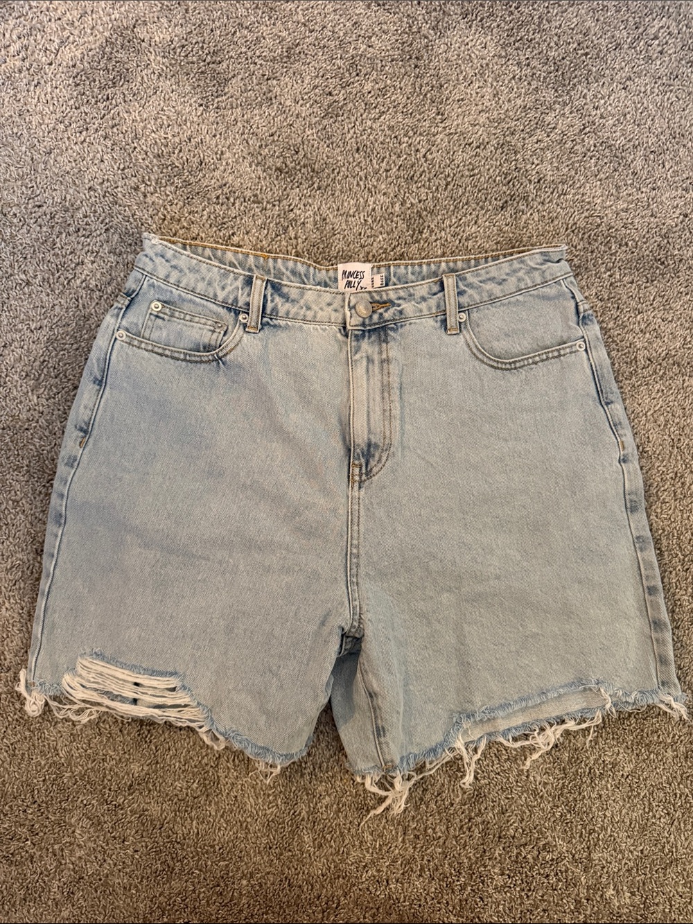 High-Rise Light Blue Denim Shorts - Raw Hem